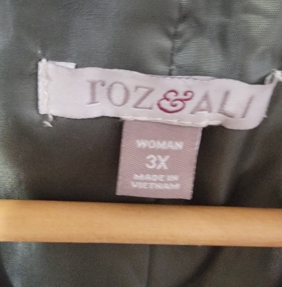 Roz & Ali Green Jacket Blazer Open Front Zipper pockets Size 3X - Picture 6 of 13